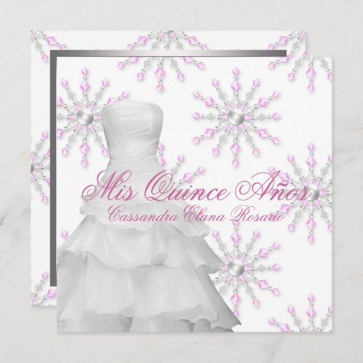 Pink Winter Wonderland Quinceanera Einladung (Vorne/Hinten)