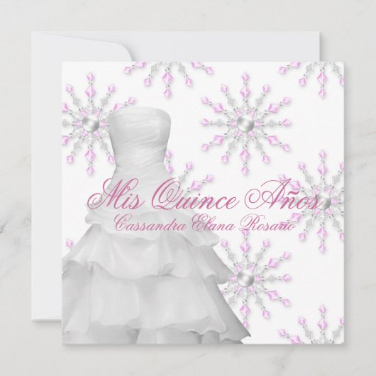 Pink Winter Wonderland Quinceanera Einladung (Vorderseite)