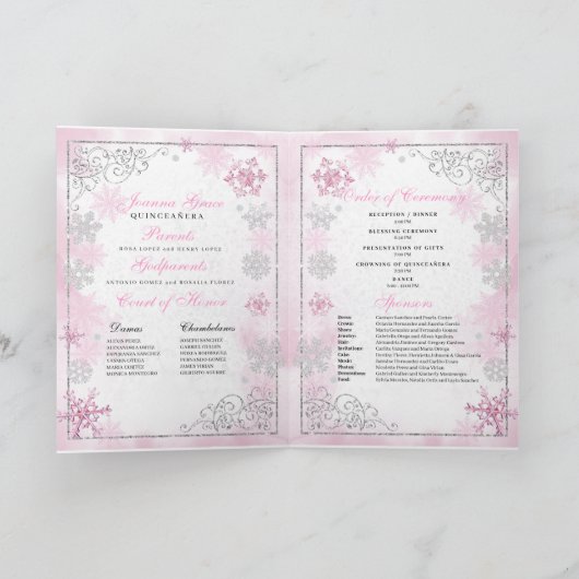 Pink Winter Wonderland Quinceanera Programm (Innenseite)