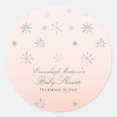 Pink Winter Wonderland Snowflake Baby Dusche Gefal Runder Aufkleber (Vorderseite)