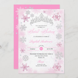 Pink Winter Wonderland Snowflake Sweet 16 Einladung