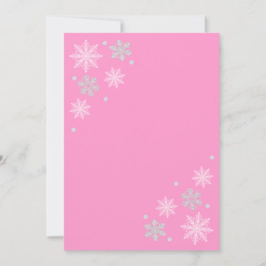 Pink Winter Wonderland Snowflake Sweet 16 Einladung (Rückseite)