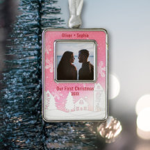 Pink Winter Wonderland Snowy Houses Foto