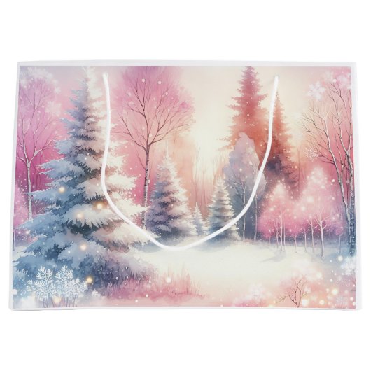 Pink Winter Wonderland Weihnachten Große Geschenktüte (Vorderseite)
