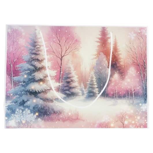 Pink Winter Wonderland Weihnachten Große Geschenktüte (Rückseite)