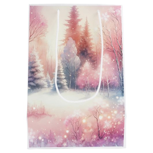 Pink Winter Wonderland Weihnachten Mittlere Geschenktüte (Rückseite)