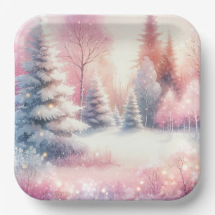Pink Winter Wonderland Weihnachten Pappteller