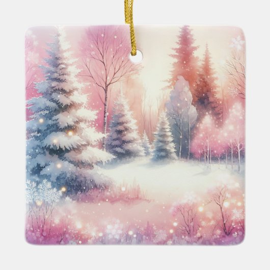 Pink Winter Wonderland Weihnachten Personalisiert Keramikornament (Vorderseite)