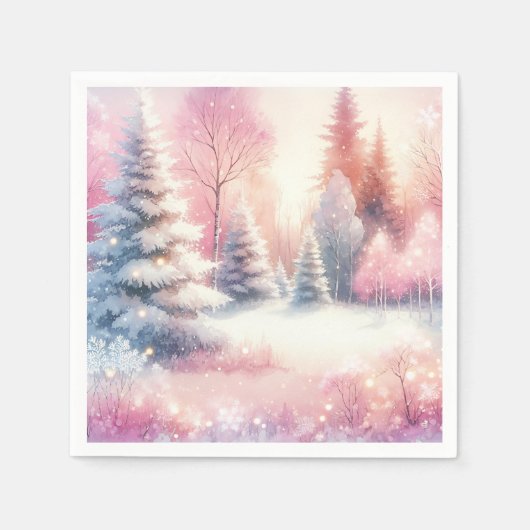 Pink Winter Wonderland Weihnachten Serviette (Vorderseite)