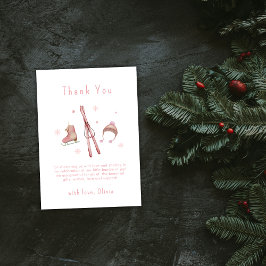 Pink Winter Woodland Après Bébé Ski Baby Shower  Dankeskarte