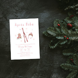 Pink Winter Woodland Après Bébé Ski Baby Shower Einladung