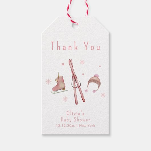 Pink Winter Woodland Après Bébé Ski Baby Shower  Geschenkanhänger (Vorderseite)