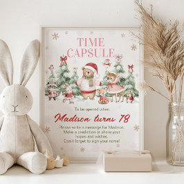 Pink Winter Woodland Birthday Time Capsule Sign Poster