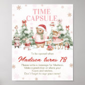 Pink Winter Woodland Birthday Time Capsule Sign Poster (Vorne)