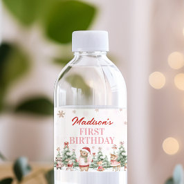Pink Winter Woodland Birthday Water Bottle Label Wasserflaschenetikett