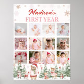 Pink Winter Woodland First Year Photo Milestone Poster (Vorne)