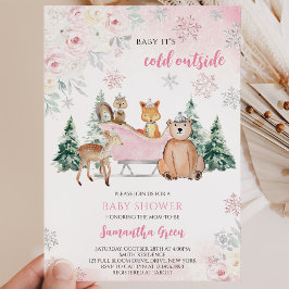 Pink Winter Woodland Kinderdusche Einladung