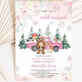 Pink Winter Woodland Kinderdusche Einladung
