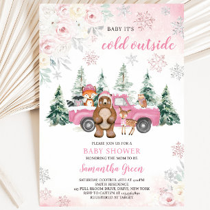 Pink Winter Woodland Kinderdusche Einladung
