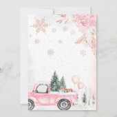 Pink Winter Woodland Truck Kinderdusche Einladung (Rückseite)