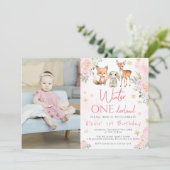 Pink Winterlandschaft - Foto zum Geburtstag Einladung (Stehend Vorderseite)