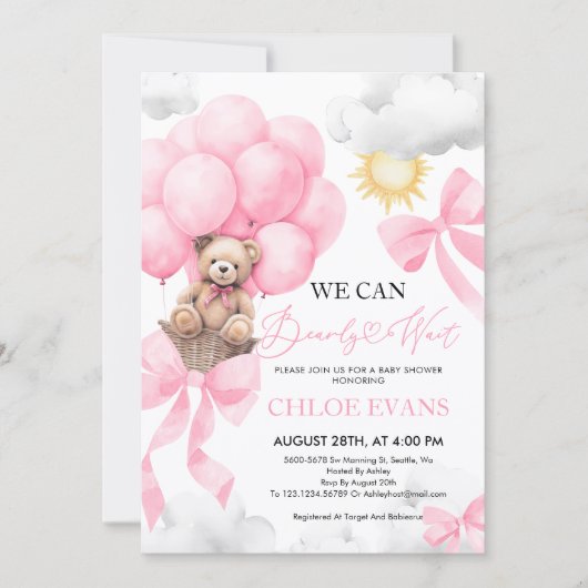 Pink wir können frühzeitig abwarten Baby Dusche Ei Einladung (Vorderseite)