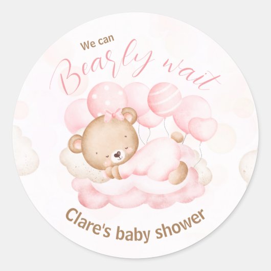 Pink wir können frühzeitig abwarten Babydusche Auf Runder Aufkleber (Vorderseite)