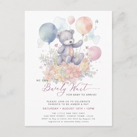 Pink wir können frühzeitig auf Niedliche Girl-Baby Einladungspostkarte (Vorderseite)