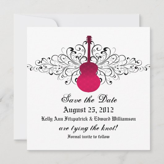 Pink Wirbel Gitarre Save the Date einladen (Vorderseite)