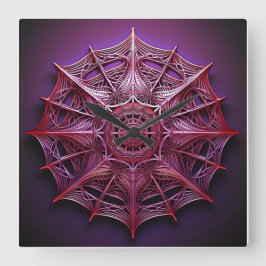 Pink Wireframe Mandelbrot Quadratische Wanduhr