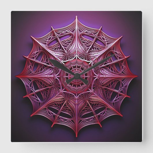 Pink Wireframe Mandelbrot Quadratische Wanduhr (Vorderseite)