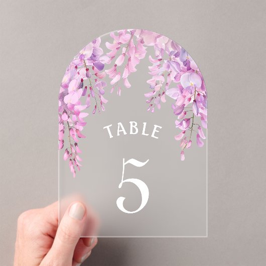 Pink Wisteria Baptism Acrylic Table Number Acryleinladungen (Insitu (Handheld))