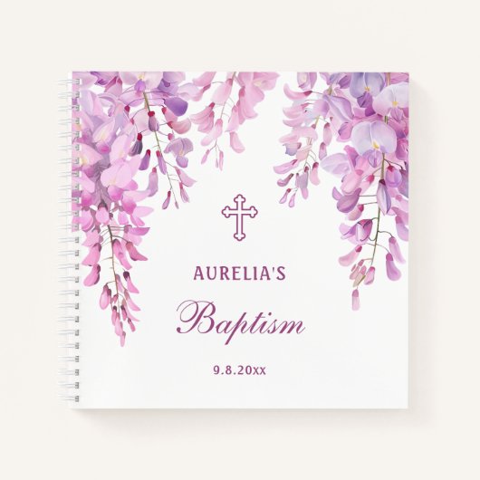 Pink Wisteria Baptism Guest Book Notizblock (Vorderseite)