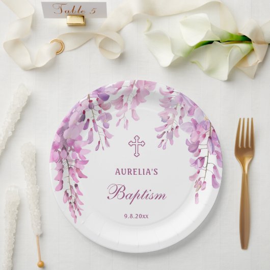 Pink Wisteria Baptism Pappteller (Hochzeit)
