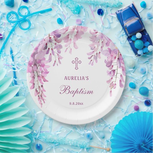 Pink Wisteria Baptism Pappteller (Party)