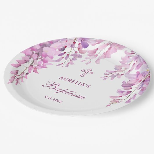 Pink Wisteria Baptism Pappteller (Schrägansicht)