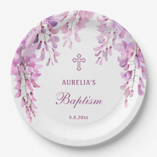 Pink Wisteria Baptism Pappteller (Vorderseite)