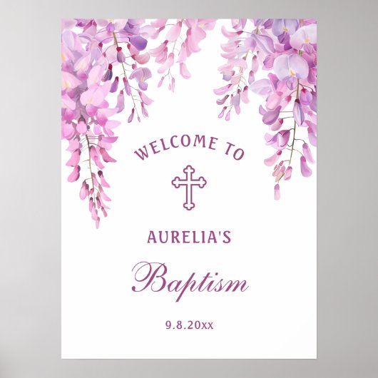 Pink Wisteria Baptism Welcome Poster (Vorne)