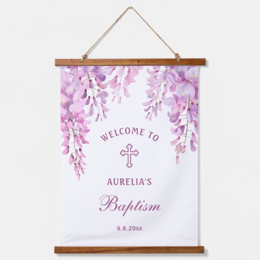 Pink Wisteria Baptism Welcome Wandteppich Mit Holzrahmen (Vorderseite)