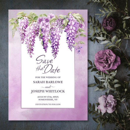 Pink Wisteria Floral Wedding Save the Date