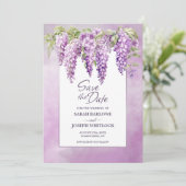 Pink Wisteria Floral Wedding Save the Date (Stehend Vorderseite)