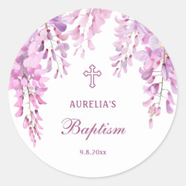 Pink Wisteria Taufe Runder Aufkleber