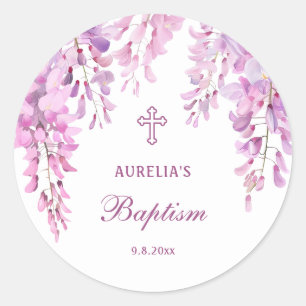 Pink Wisteria Taufe Runder Aufkleber