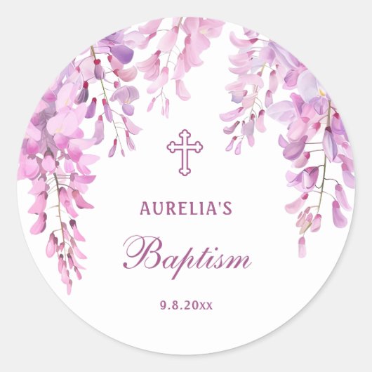Pink Wisteria Taufe Runder Aufkleber (Vorderseite)