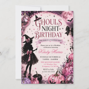 Pink Witch Ghouls Nacht Geburtstag Einladung