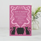 Pink Witchy Baby is Brewing Girl Baby Shower Einladung (Stehend Vorderseite)