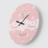 Pink with moon stars and baby name große wanduhr (Winkel)