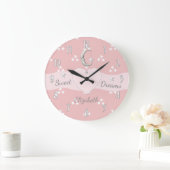 Pink with moon stars and baby name große wanduhr (Zuhause)