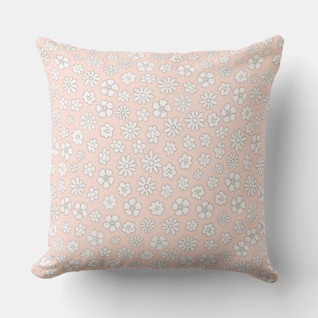 Pink with White Daisies Throw Pillow Kissen (Vorderseite)