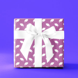 Pink With White Graduation Caps Wrapping Paper Geschenkpapier